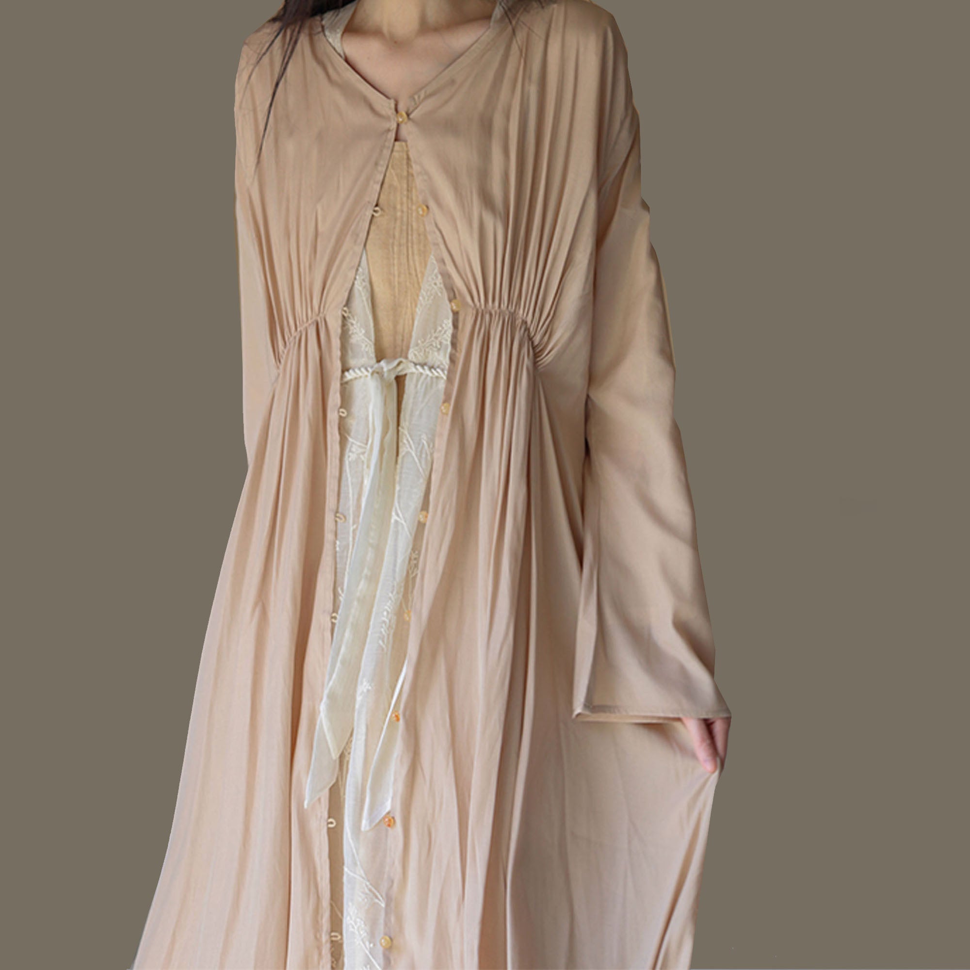 Long sleeves open cardigan top Tencel top layer dress