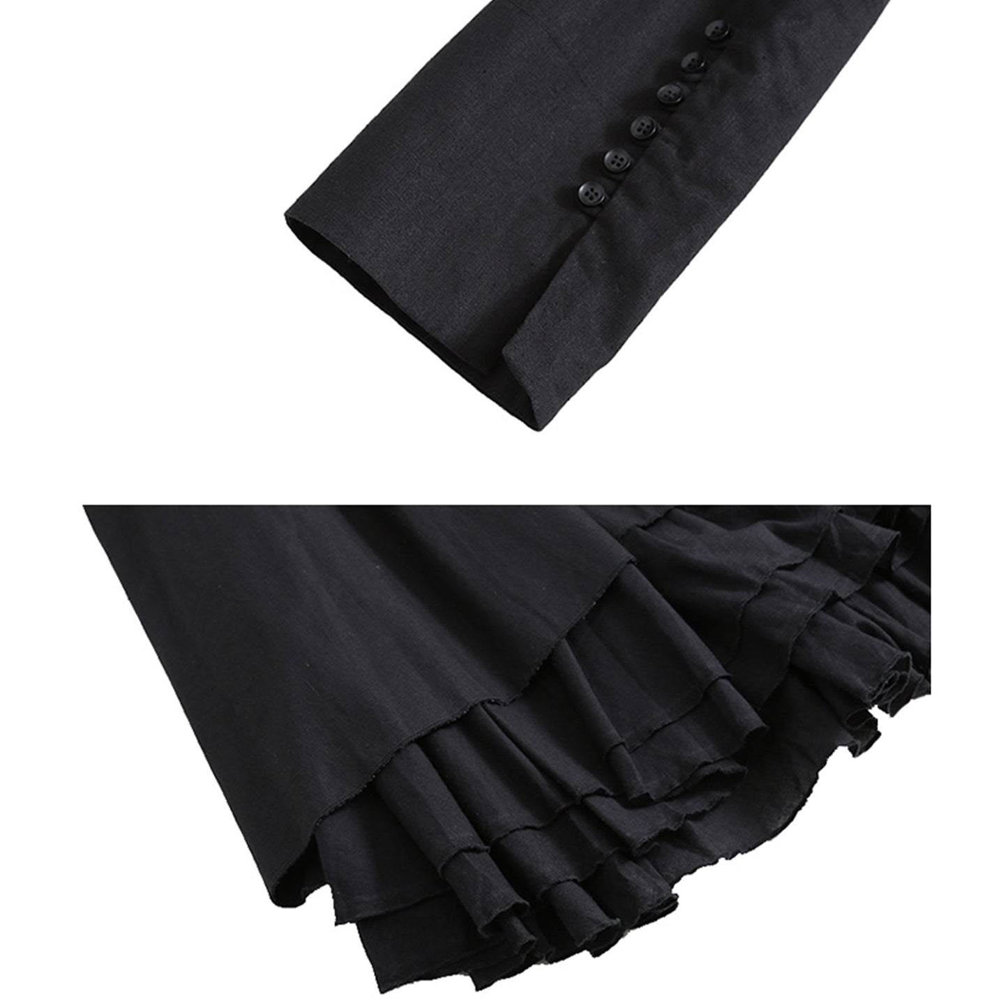 Retro style long dress linen cotton dress long sleeves layered dress