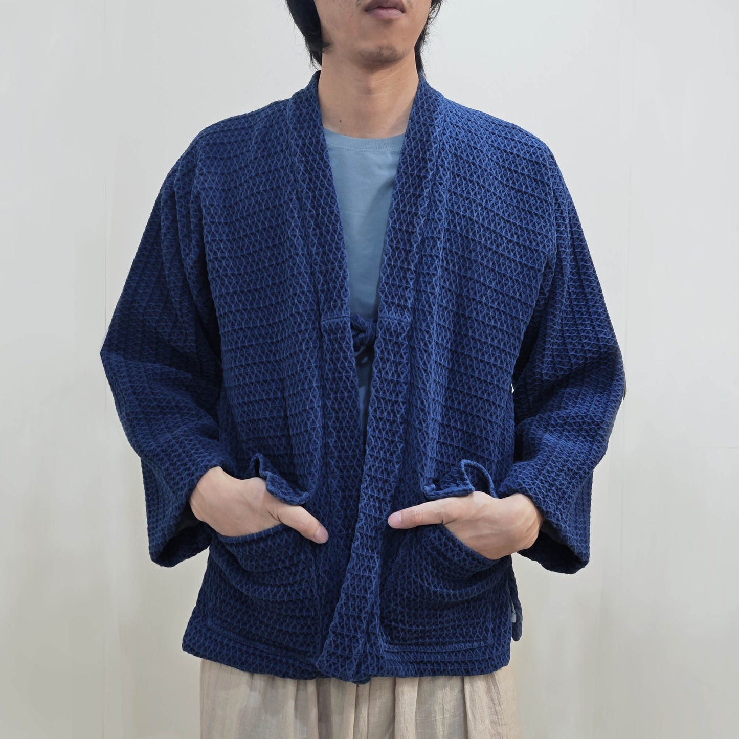 Natural Indigo woad dyeing kimono 3D texture heavy cotton kimono jacket