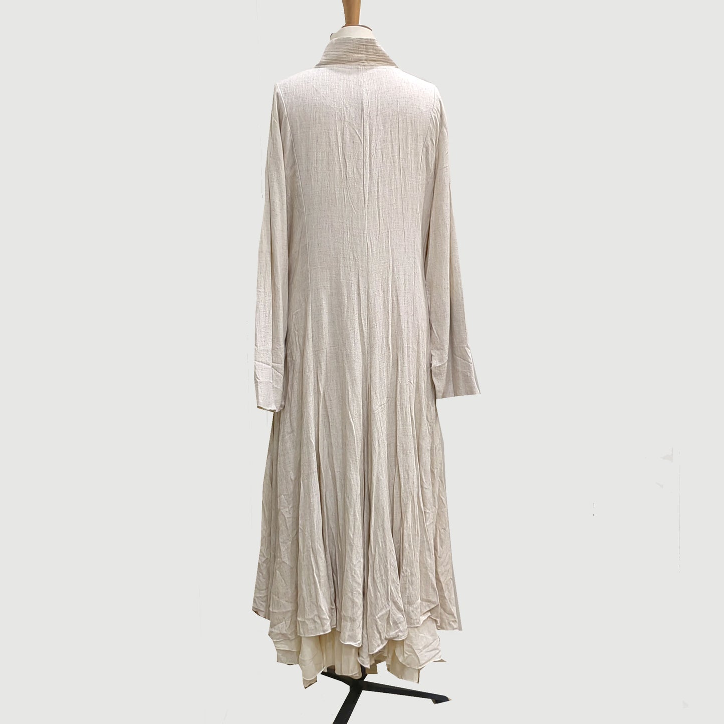 Linen retro style long dress 3 layers cotton ruffle hem long sleeves linen dress