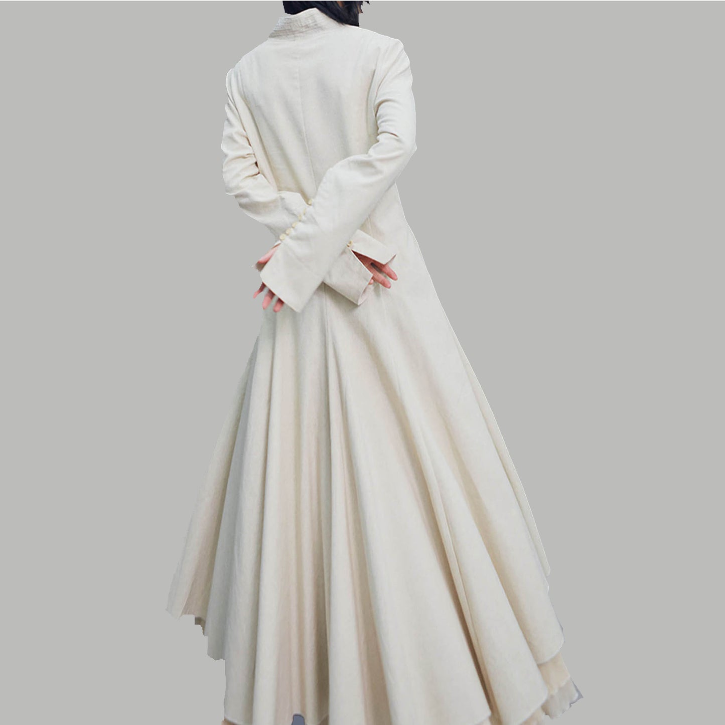 Retro style long dress linen cotton dress long sleeves layered dress