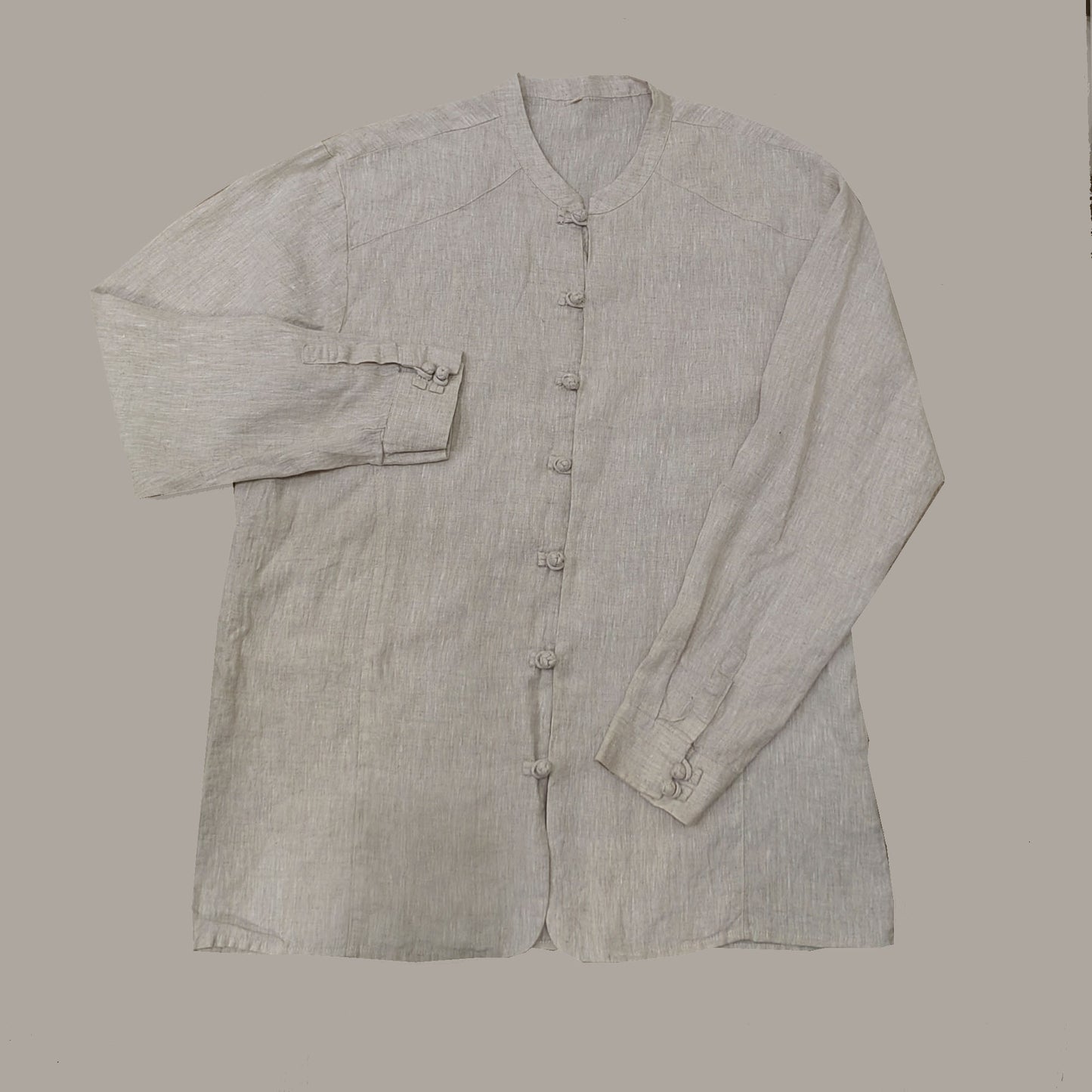 Linen shirt Chinese style linen shirt with frog toggles Dew retting fabric