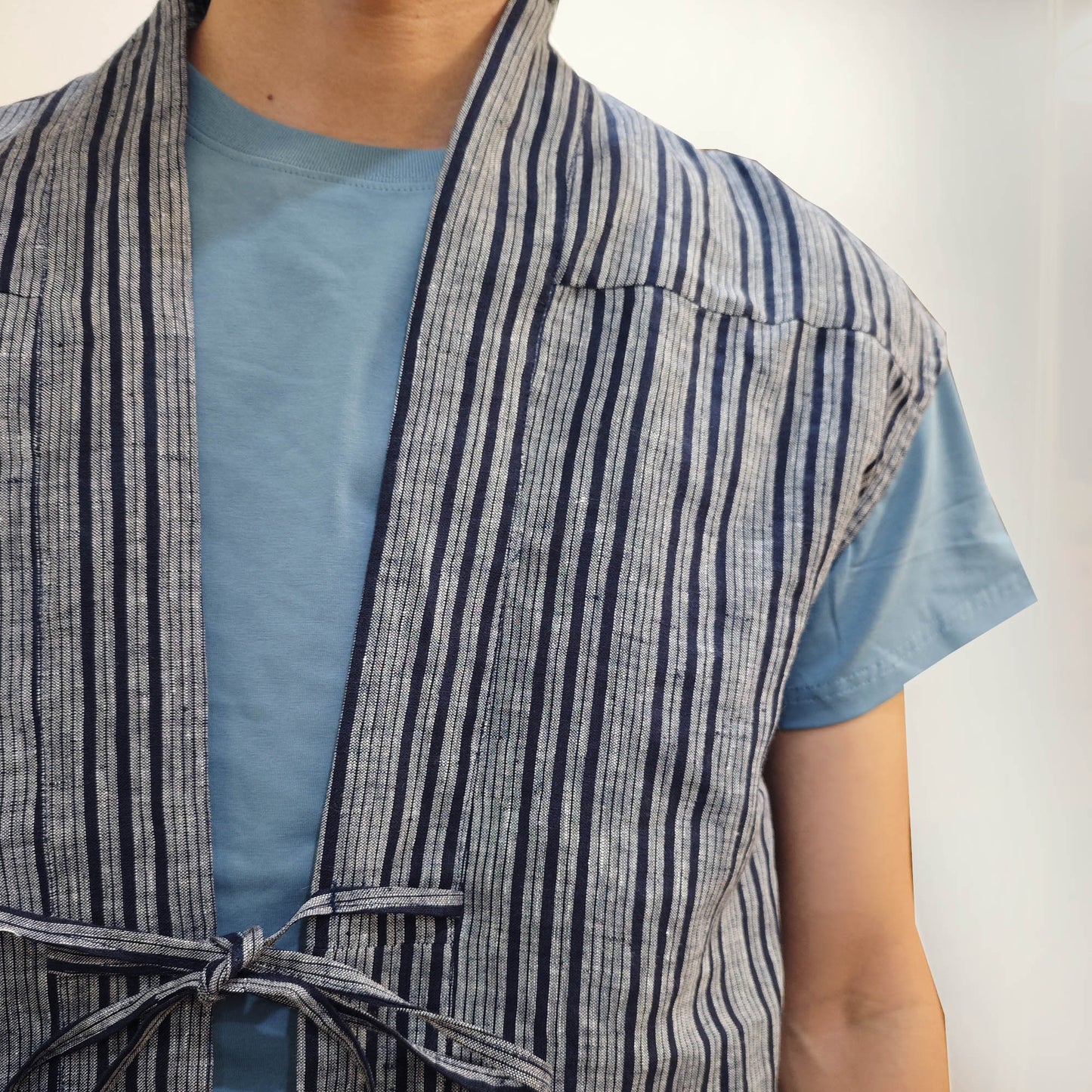 Linen kimono style summer vest Yarn dyed striped linen light weight Haori vest