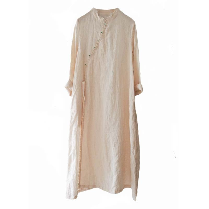 Cheongsam Long Shirt Linen Hanfu Qipao Shirtdress Chinese Hanfu Modified Hanfu Ramie Dress Shirt Neza Studio Slopping Laple Linen Dress wrap Top