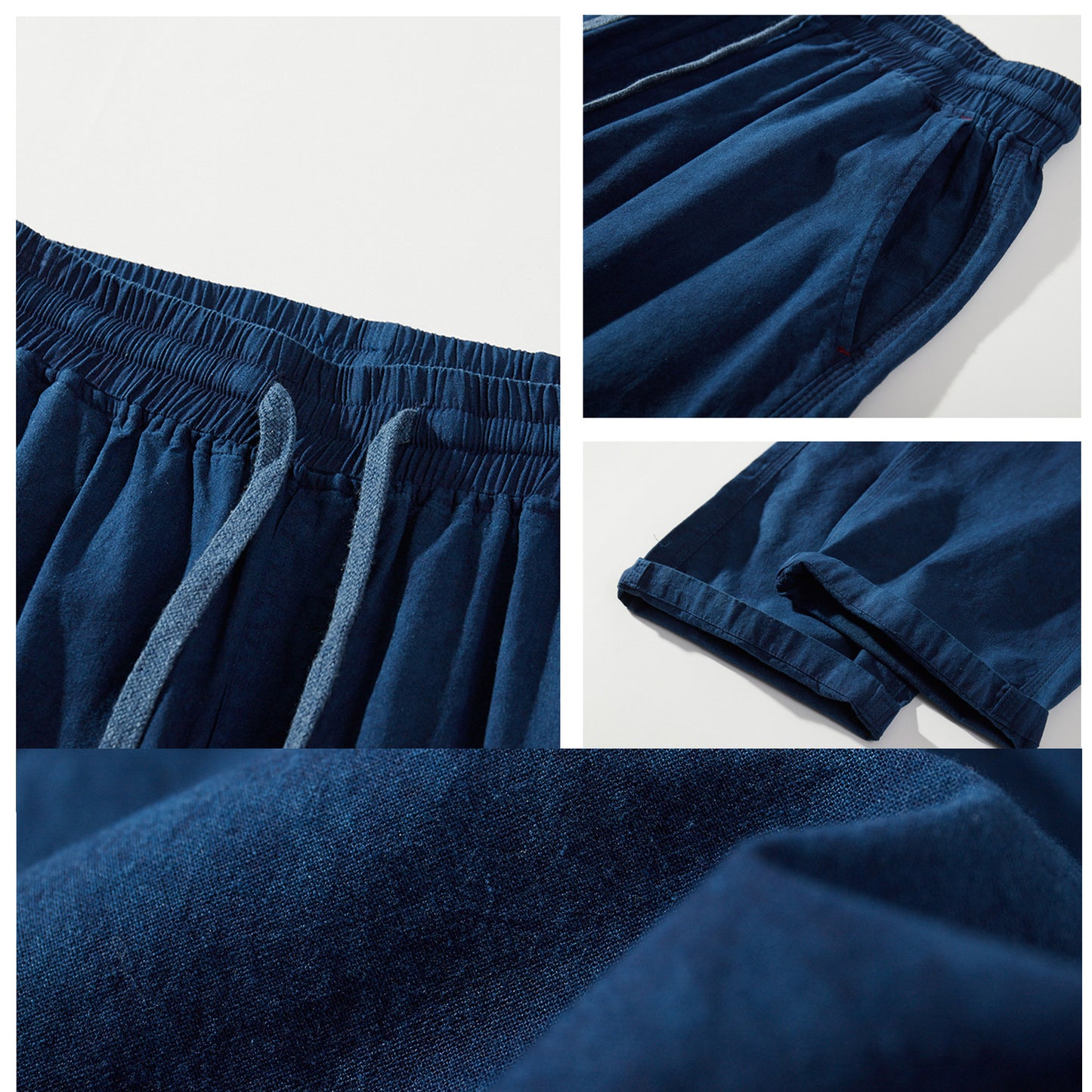 Indigo blue Pants dye trousers natural plant dye cotton pants Unisex Pants with Elastic Band waist Summer Pants