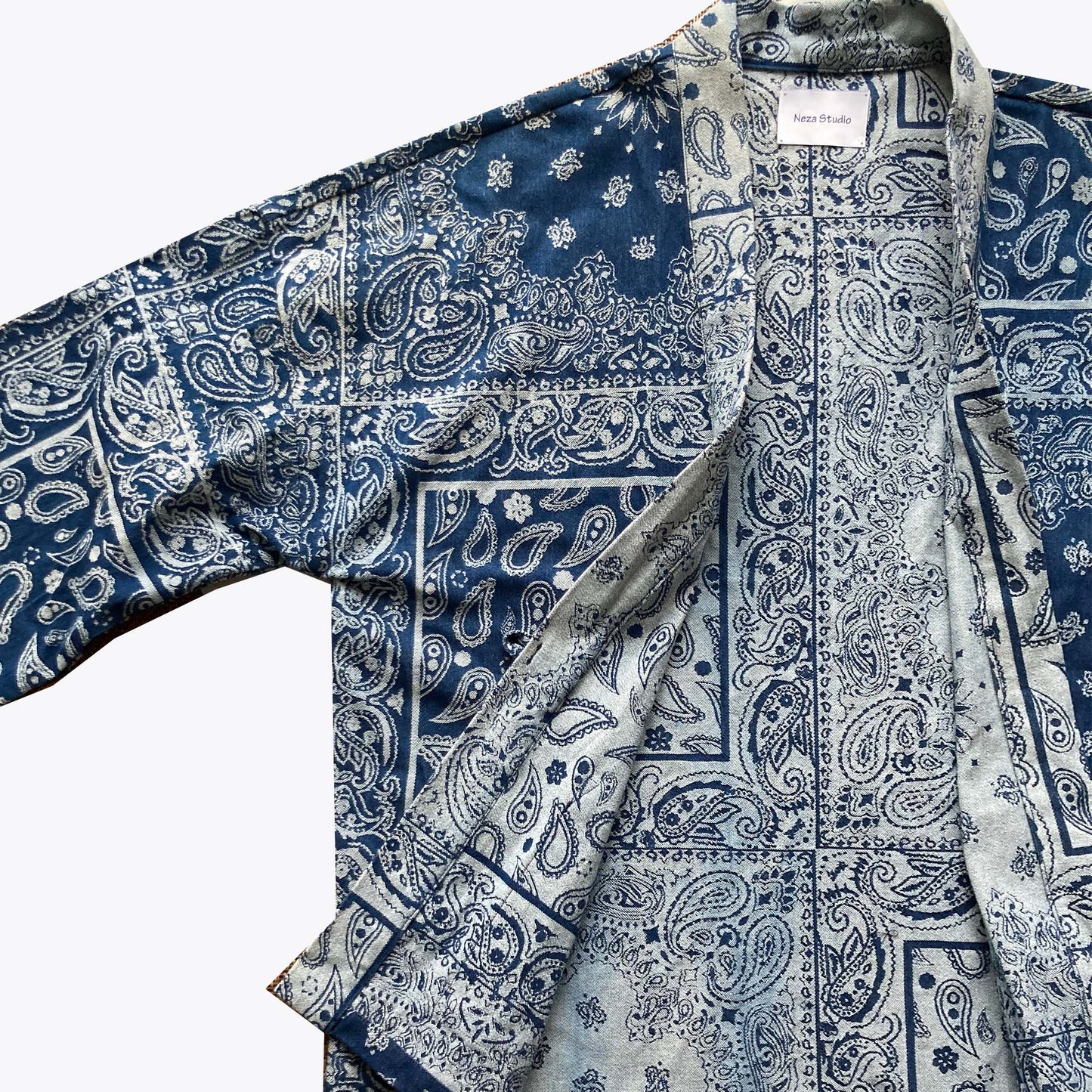 Denim Kimion Cotton Jacquard Paisley Motif Fabric Japanese Kimono Modified Kimono Japan Clothing Kimono Top Denim Kimono Japanese Top Unisex