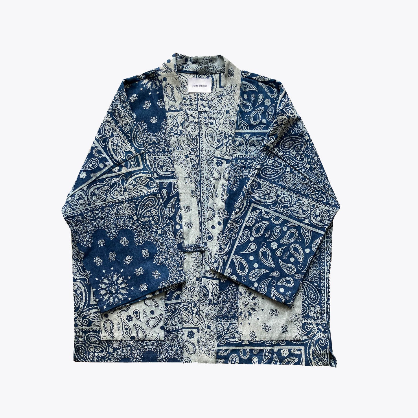 Denim Kimion Cotton Jacquard Paisley Motif Fabric Japanese Kimono Modified Kimono Japan Clothing Kimono Top Denim Kimono Japanese Top Unisex