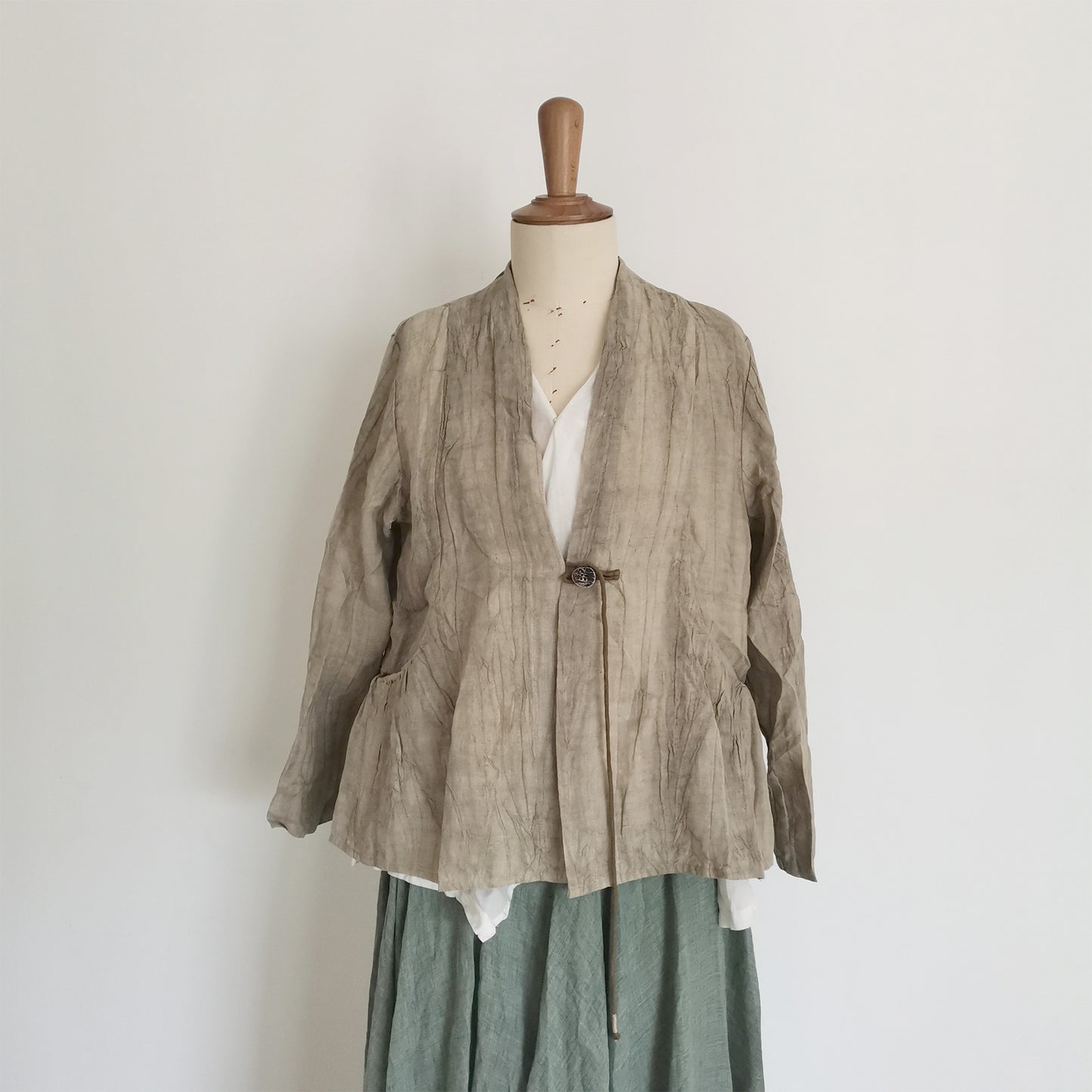 Mud dye Linen Jacket Summer Autumn Linen Jacket Chinese Style Kimono Jacket Crease Texture Linen Women Linen Top Linen Hanfu linen kimono