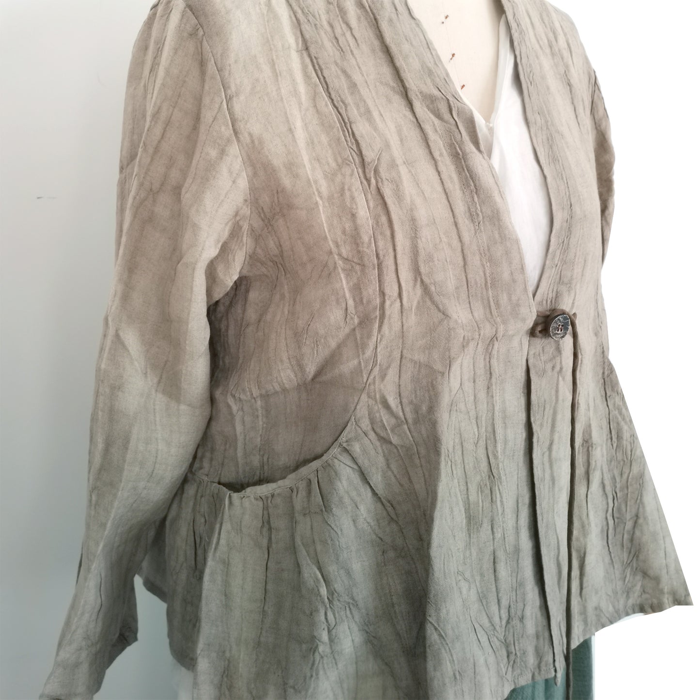 Mud dye Linen Jacket Summer Autumn Linen Jacket Chinese Style Kimono Jacket Crease Texture Linen Women Linen Top Linen Hanfu linen kimono