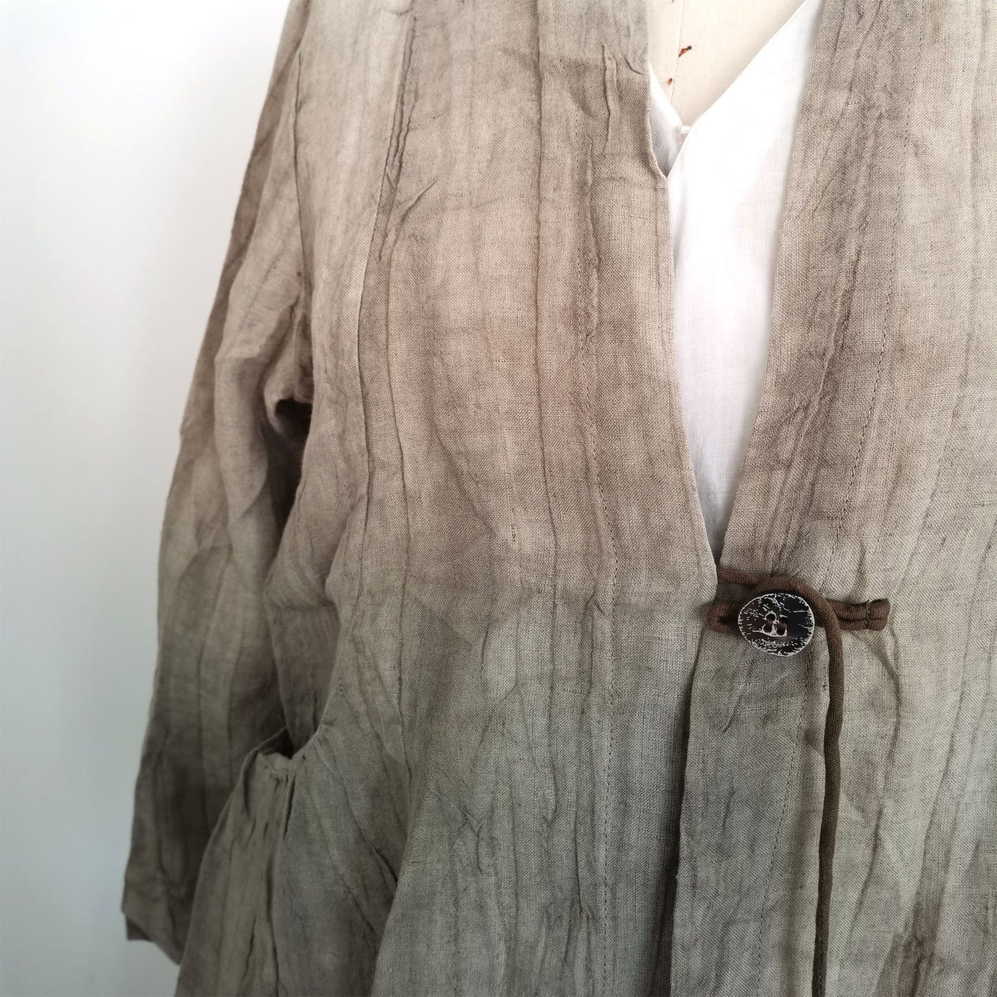 Mud dye Linen Jacket Summer Autumn Linen Jacket Chinese Style Kimono Jacket Crease Texture Linen Women Linen Top Linen Hanfu linen kimono