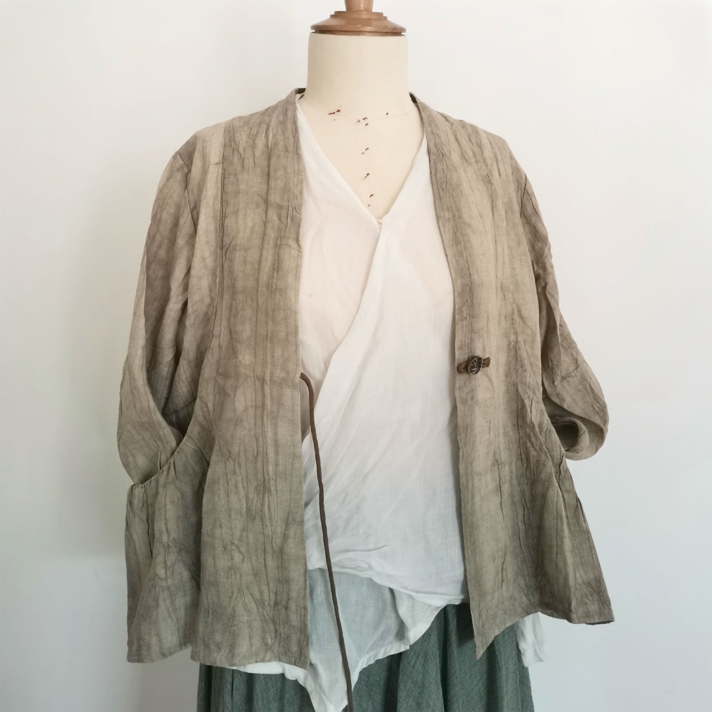 Mud dye Linen Jacket Summer Autumn Linen Jacket Chinese Style Kimono Jacket Crease Texture Linen Women Linen Top Linen Hanfu linen kimono