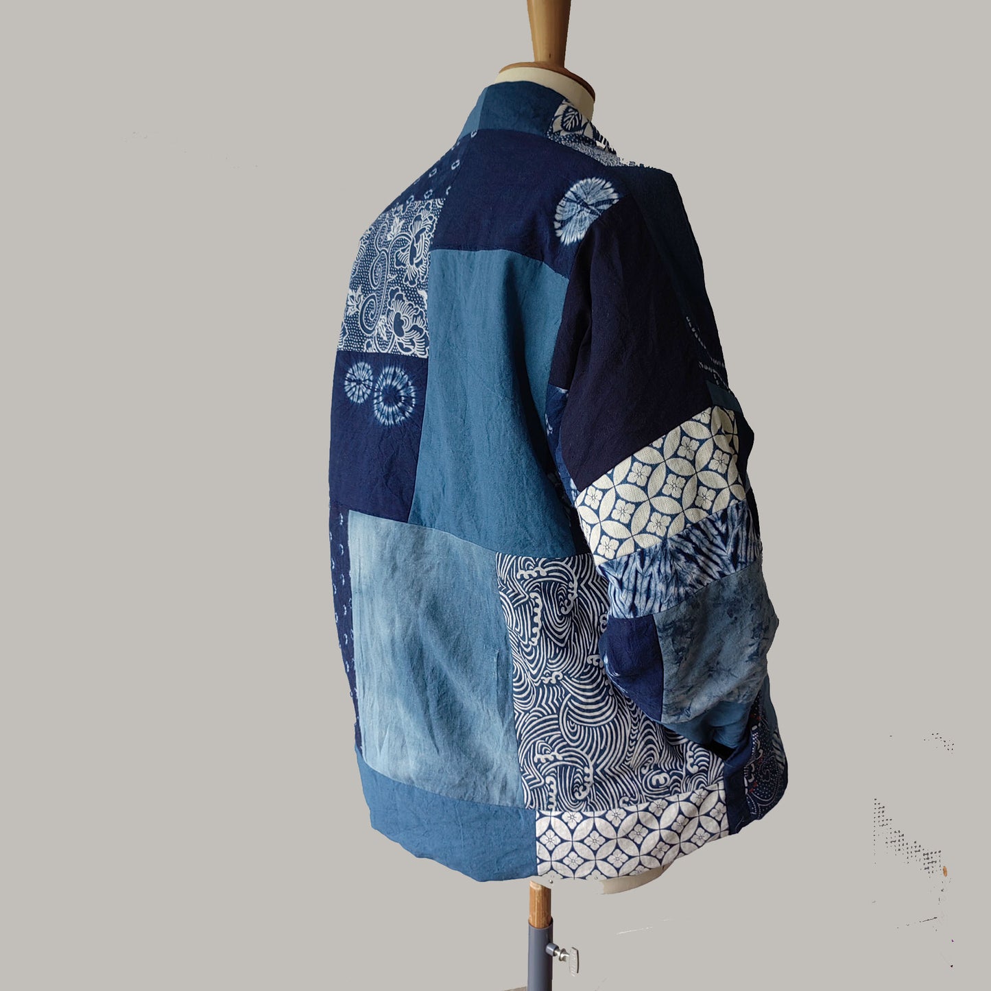 Indigo patchwork coat natural plant dyeing cotton padded coat patchwork winter coat cotton coat