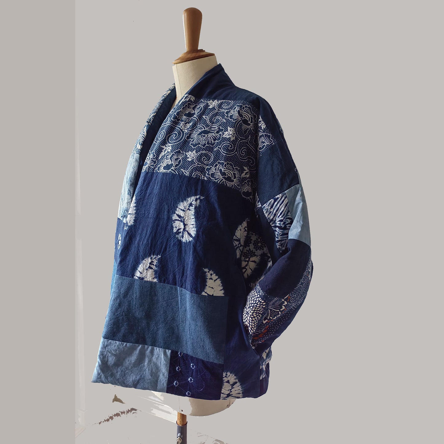 Indigo patchwork coat natural plant dyeing cotton padded coat patchwork winter coat cotton coat