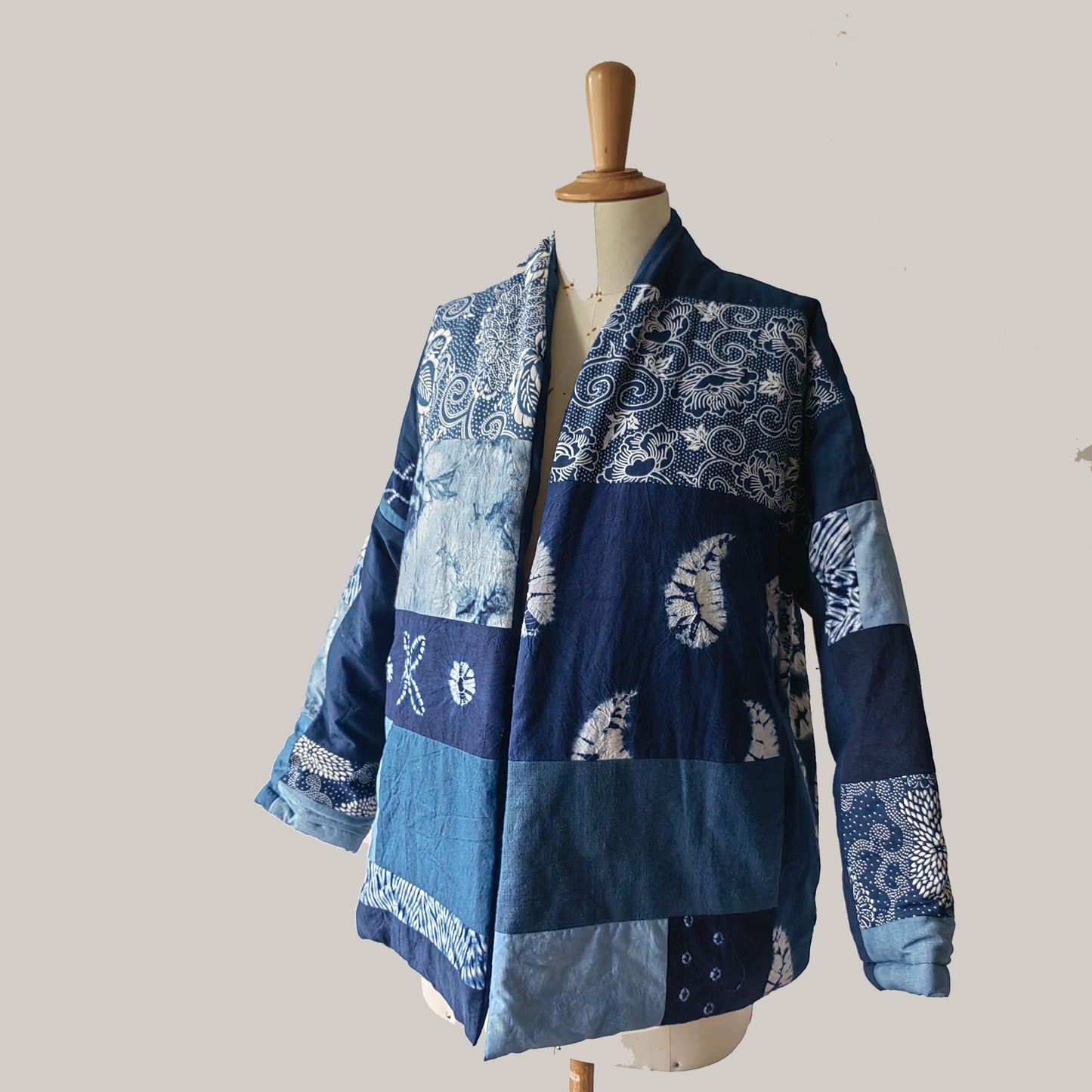 Indigo patchwork coat natural plant dyeing cotton padded coat patchwork winter coat cotton coat