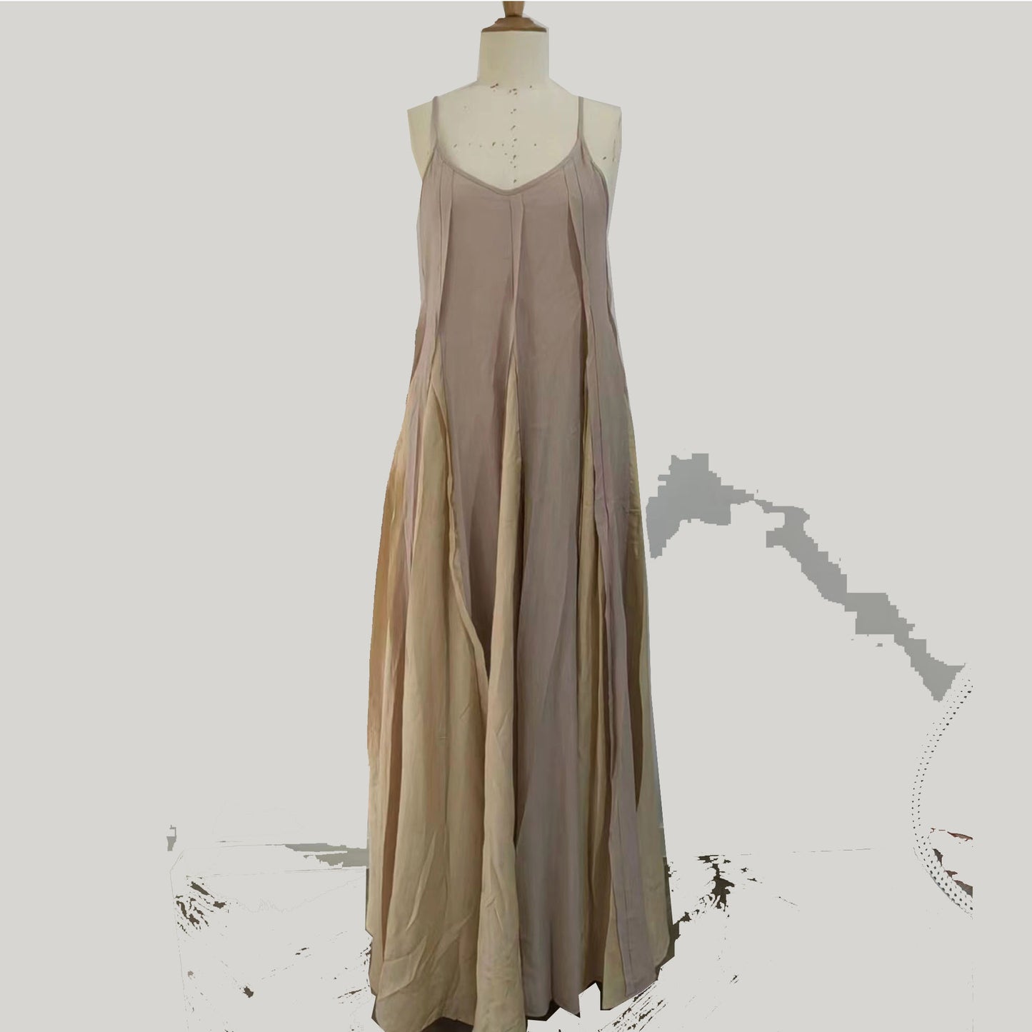 Large Volume Cami dress Maxi cami dress beige color flare dress cotton dress panel dress maxi dress