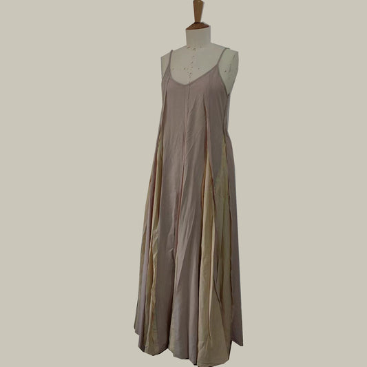 Large Volume Cami dress Maxi cami dress beige color flare dress cotton dress panel dress maxi dress