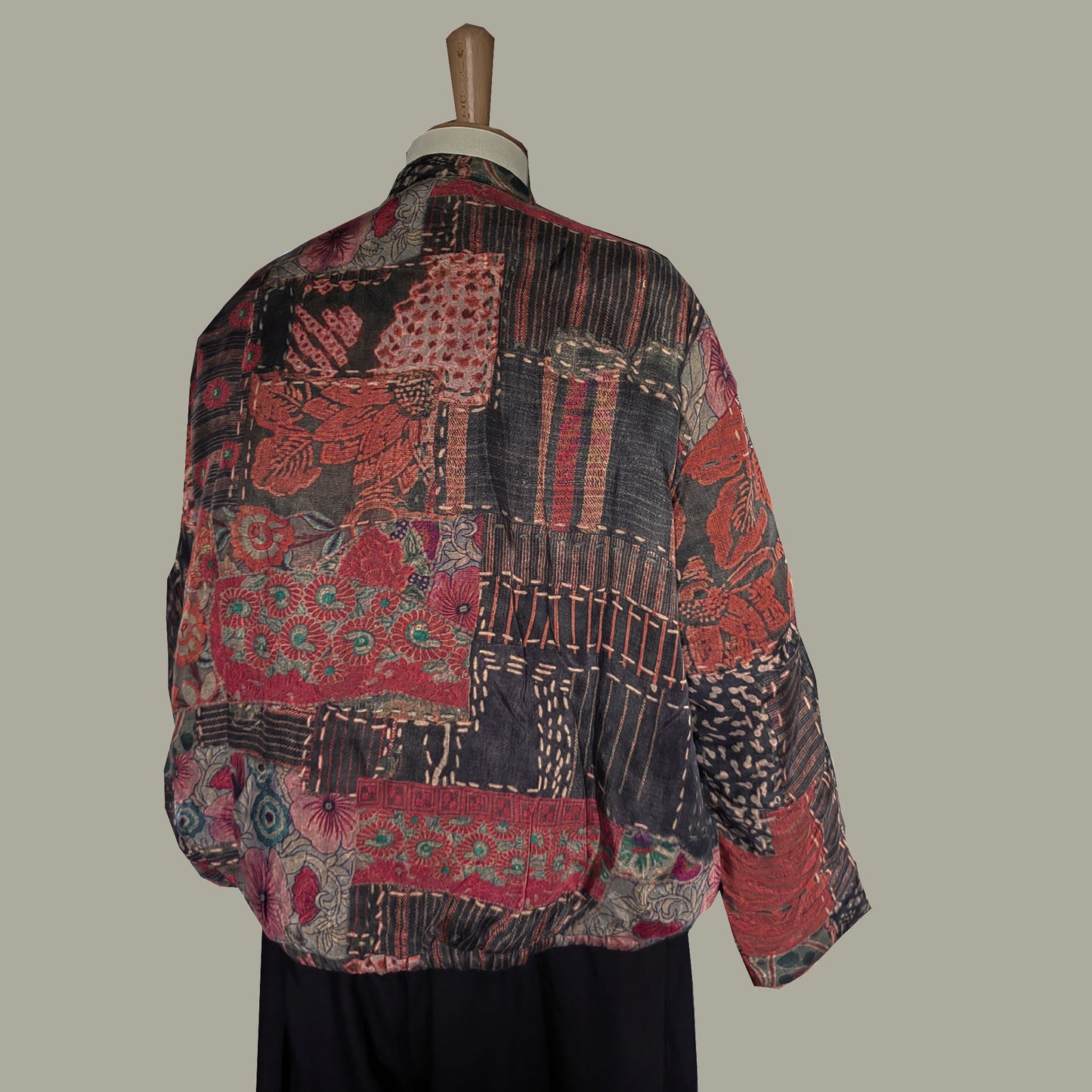 Silky cupro patchwork prints padded coat crop top tang suit padded tang suit coat cupro fabric chongsam style retro tang suit top