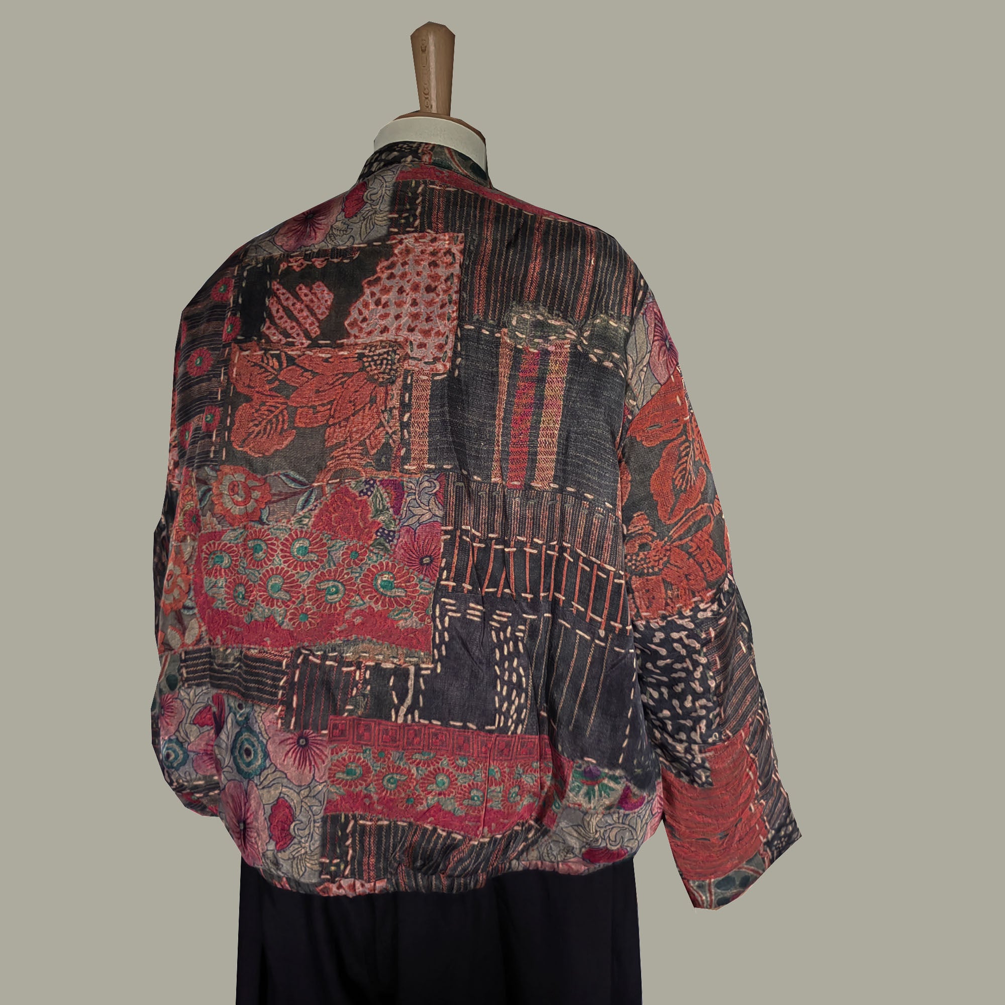 Silky cupro patchwork prints padded coat crop top tang suit padded tang suit coat cupro fabric chongsam style retro tang suit top