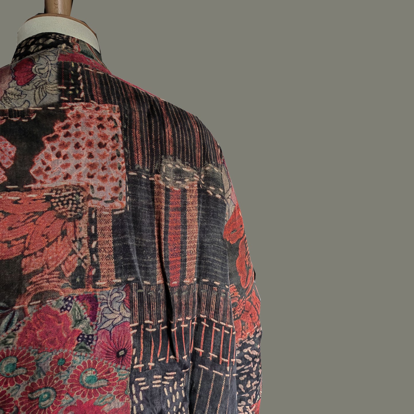 Silky cupro patchwork prints padded coat crop top tang suit padded tang suit coat cupro fabric chongsam style retro tang suit top
