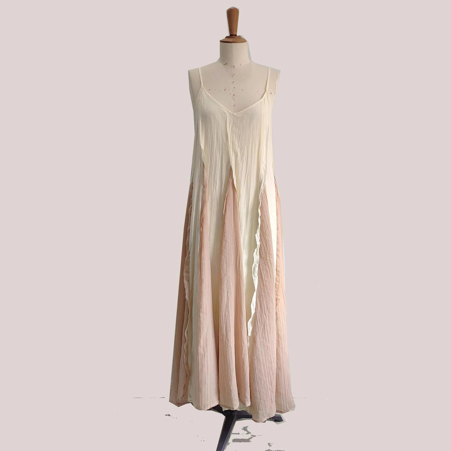 Large Volume Cami dress Maxi cami dress beige color flare dress cotton dress panel dress maxi dress