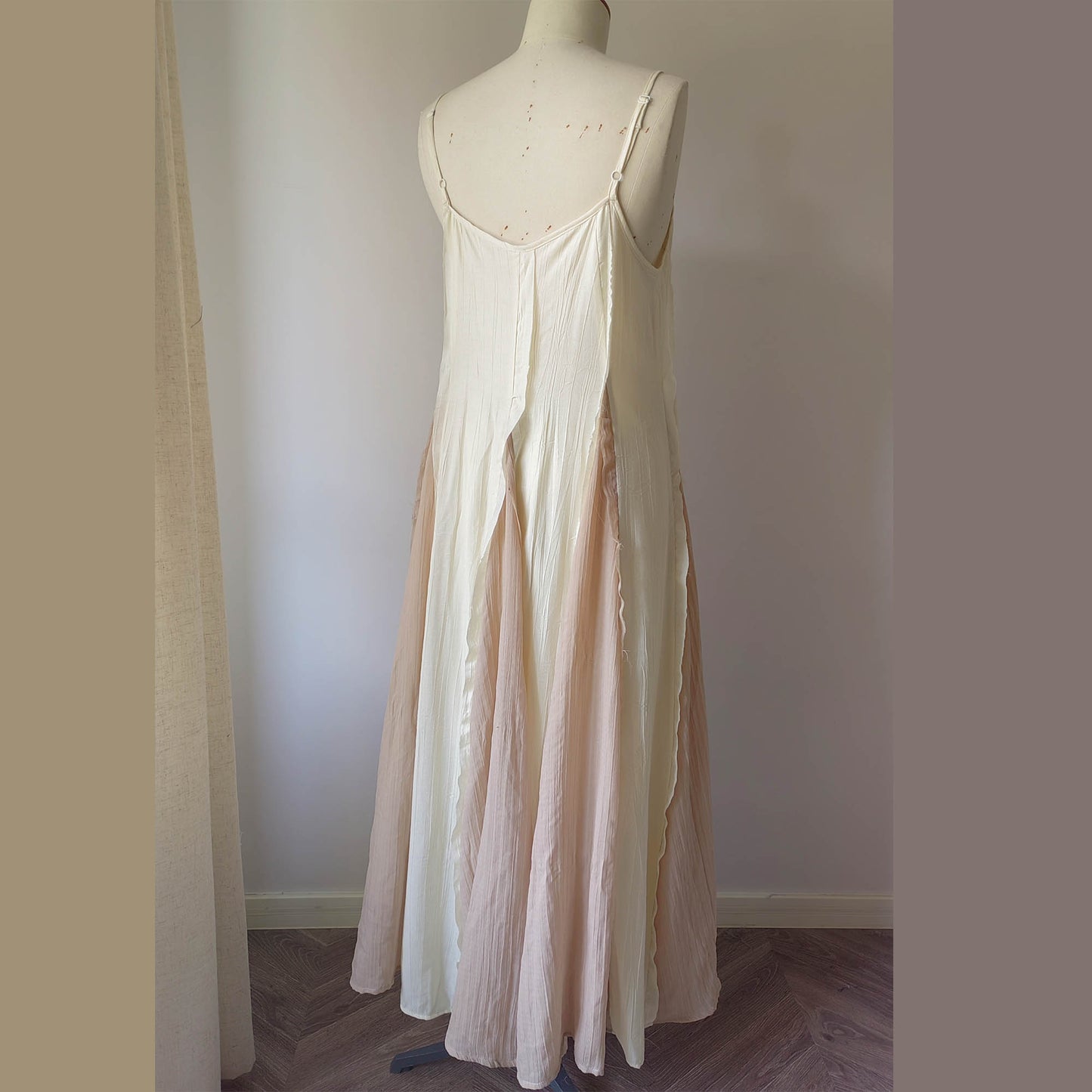 Large Volume Cami dress Maxi cami dress beige color flare dress cotton dress panel dress maxi dress