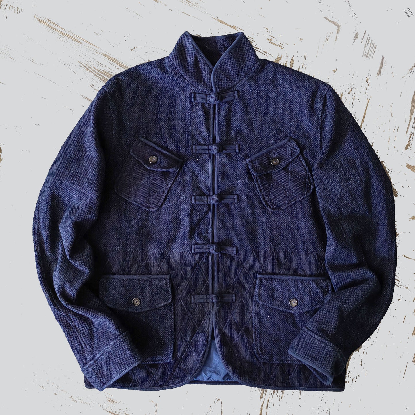 Indigo blue sashiko cheongsham jacket Chinese tang suit jacket modified tang suit jacket with big pockets sashik jacket indigo sashiko top