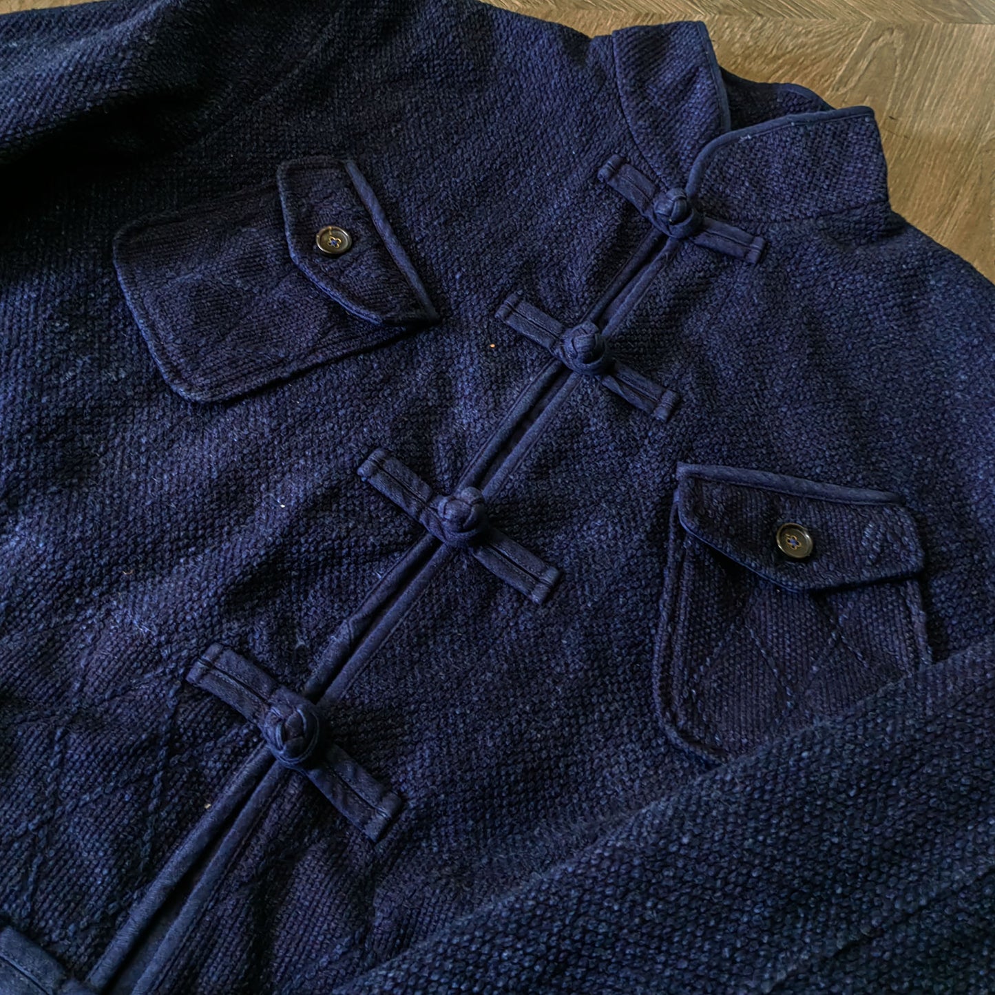 Indigo blue sashiko cheongsham jacket Chinese tang suit jacket modified tang suit jacket with big pockets sashik jacket indigo sashiko top