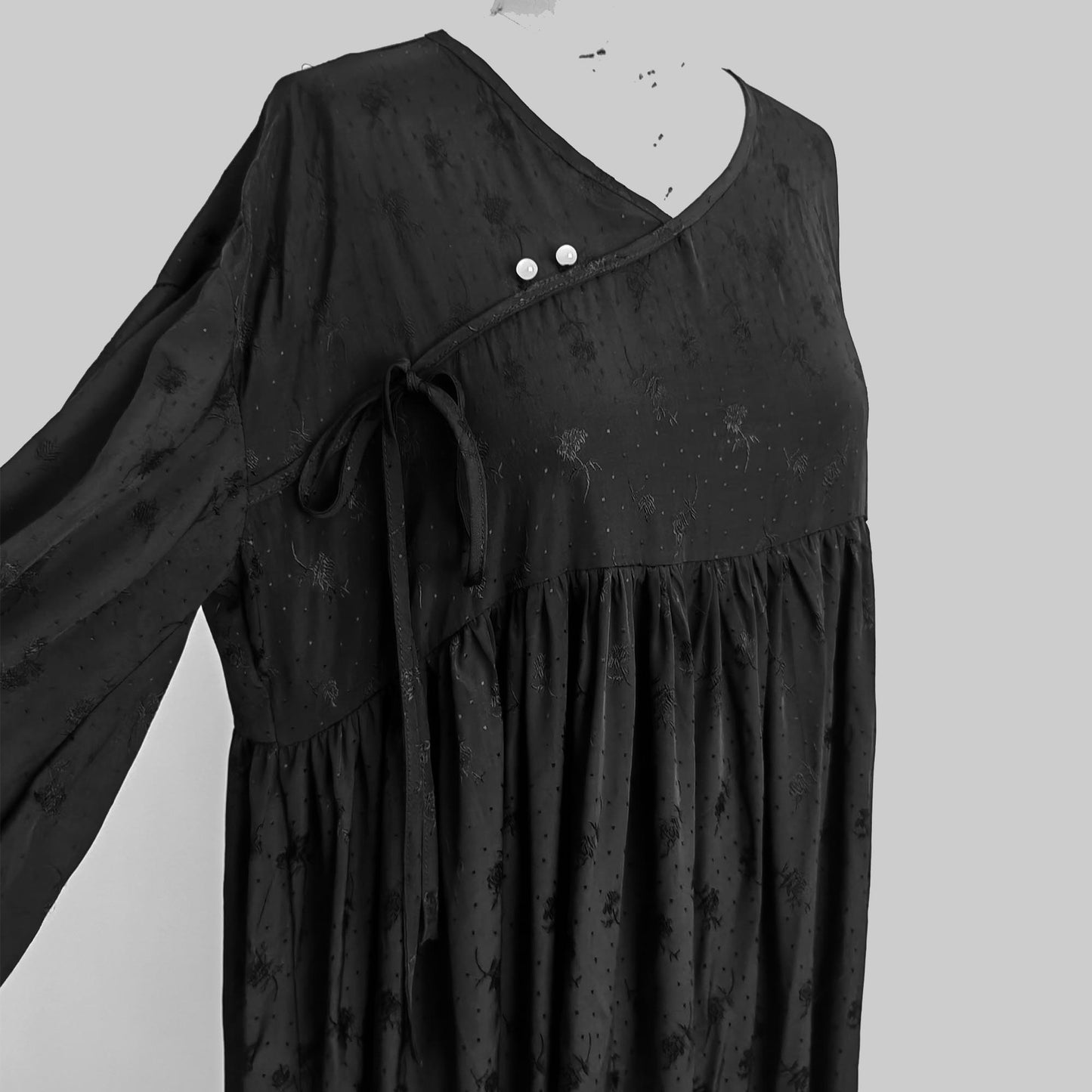 Black viscose loose fit Qipao soft and drape well viscose jacquard dress