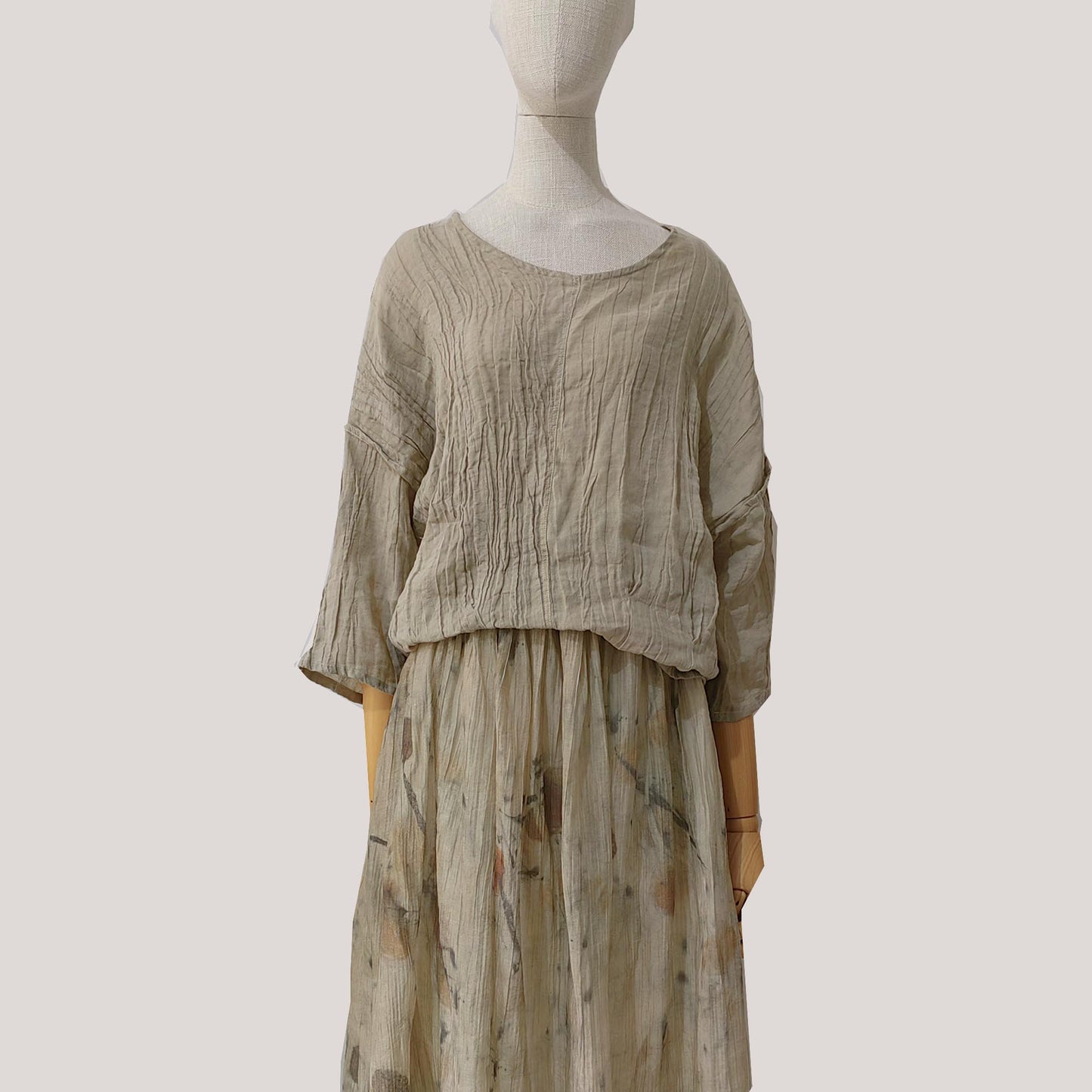 Natual Ramie pleated top oat color linen blouse Washed ramie top pleated loose fit top pleated ramie blouse