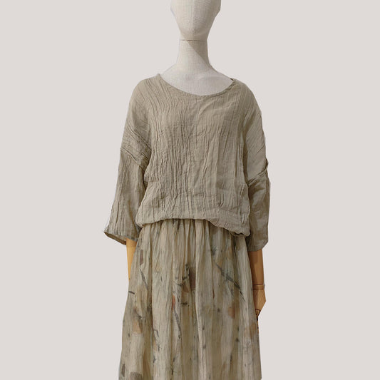 Natual Ramie pleated top oat color linen blouse Washed ramie top pleated loose fit top pleated ramie blouse