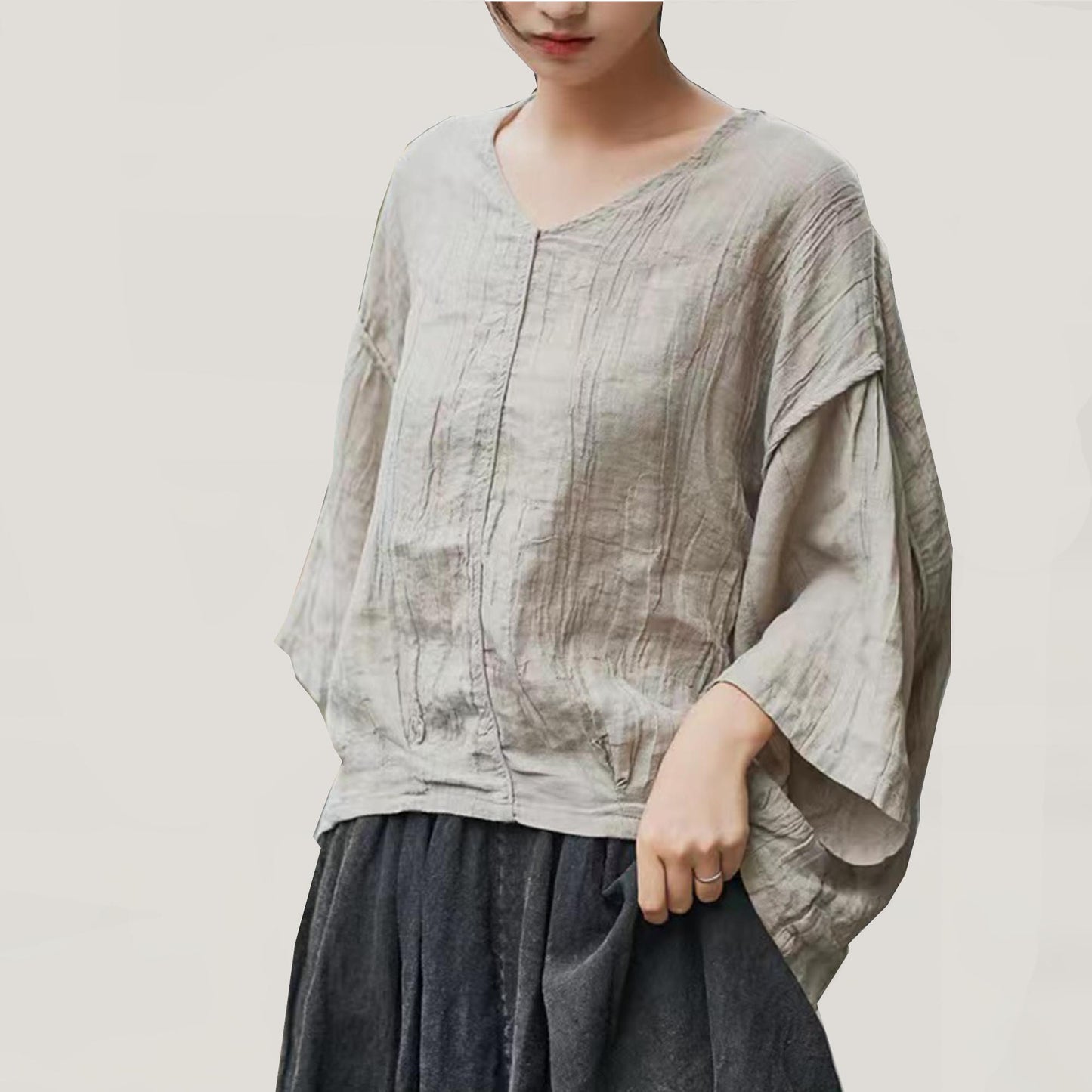Natual Ramie pleated top oat color linen blouse Washed ramie top pleated loose fit top pleated ramie blouse