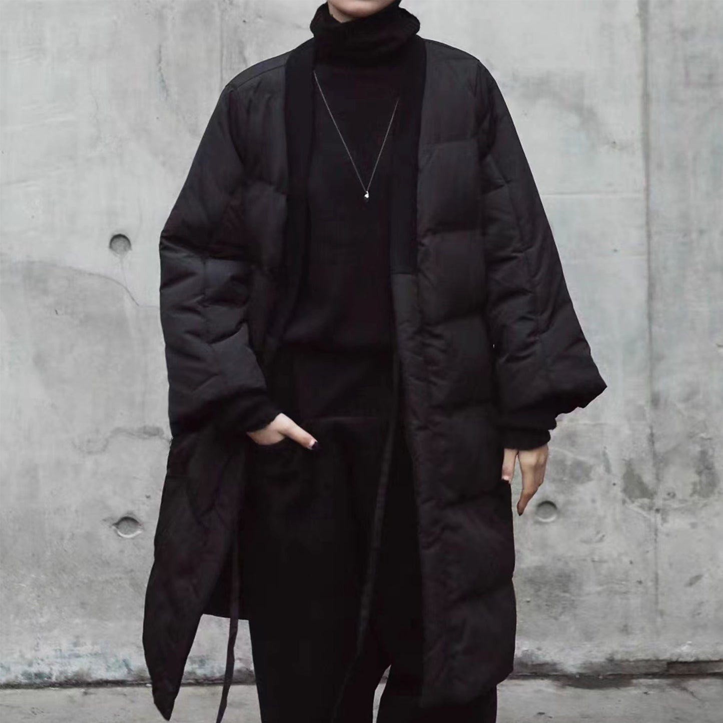 Black long kimono winter padded black kimono women size