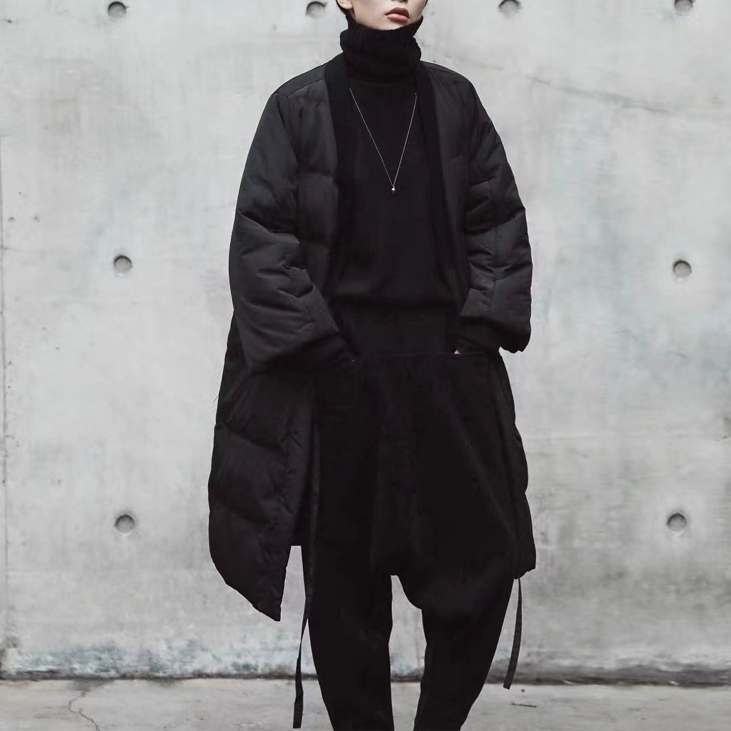 Black long kimono winter padded black kimono women size