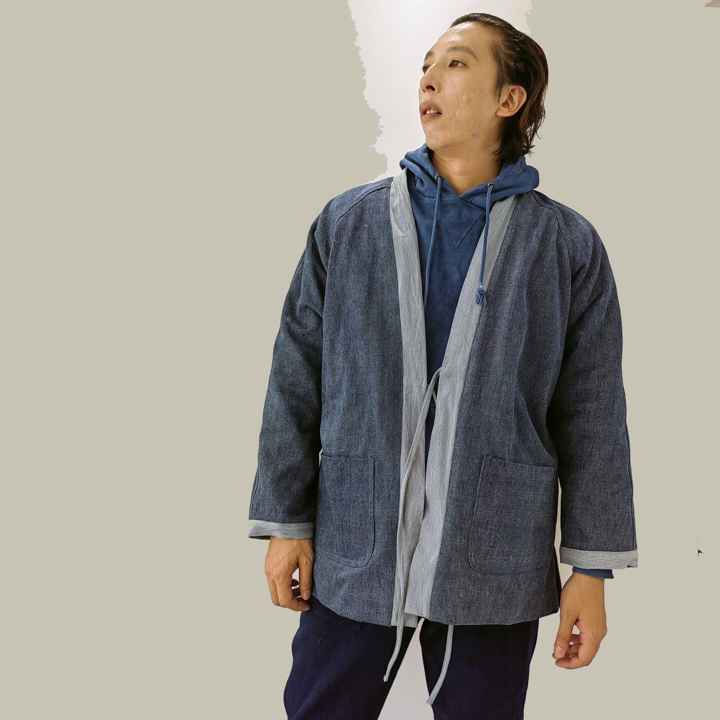 denim kimono winter denim kimono thick denim kimono kimono with fleece winter warm kimono men's denim kimono