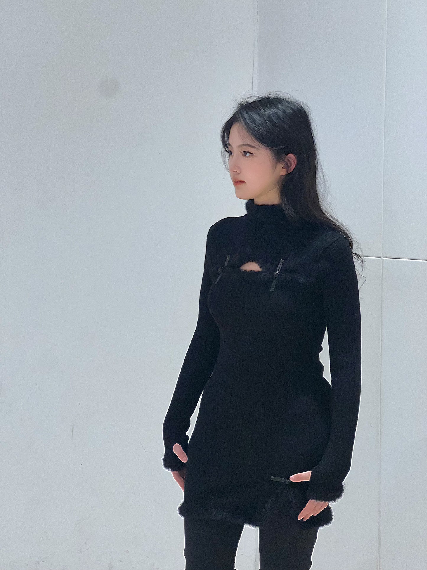 Jersey snug fit dress black jersey stretchy dress with frog toggles winter long sleeves qipao style dress