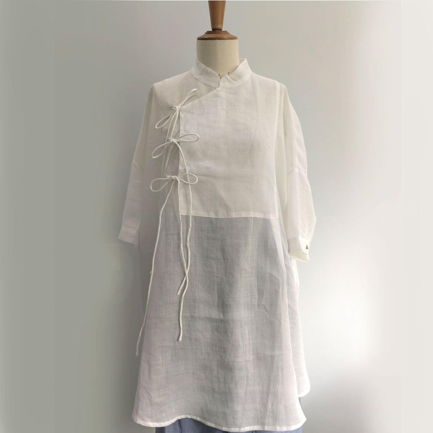 Ramie shirtdress Hanfu Shirt Hanfu Long Shirtdress Chinese Hanfu Top Modified Hanfu Ramie Dress Shirt Neza Studio Custom Made Linen Dress wrap dress