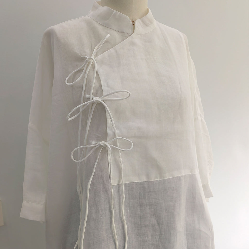 Ramie shirtdress Hanfu Shirt Hanfu Long Shirtdress Chinese Hanfu Top Modified Hanfu Ramie Dress Shirt Neza Studio Custom Made Linen Dress wrap dress