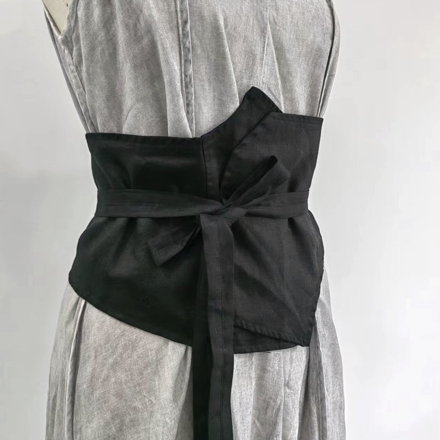 Black linen belt OBI belt for dress wide OBI belt