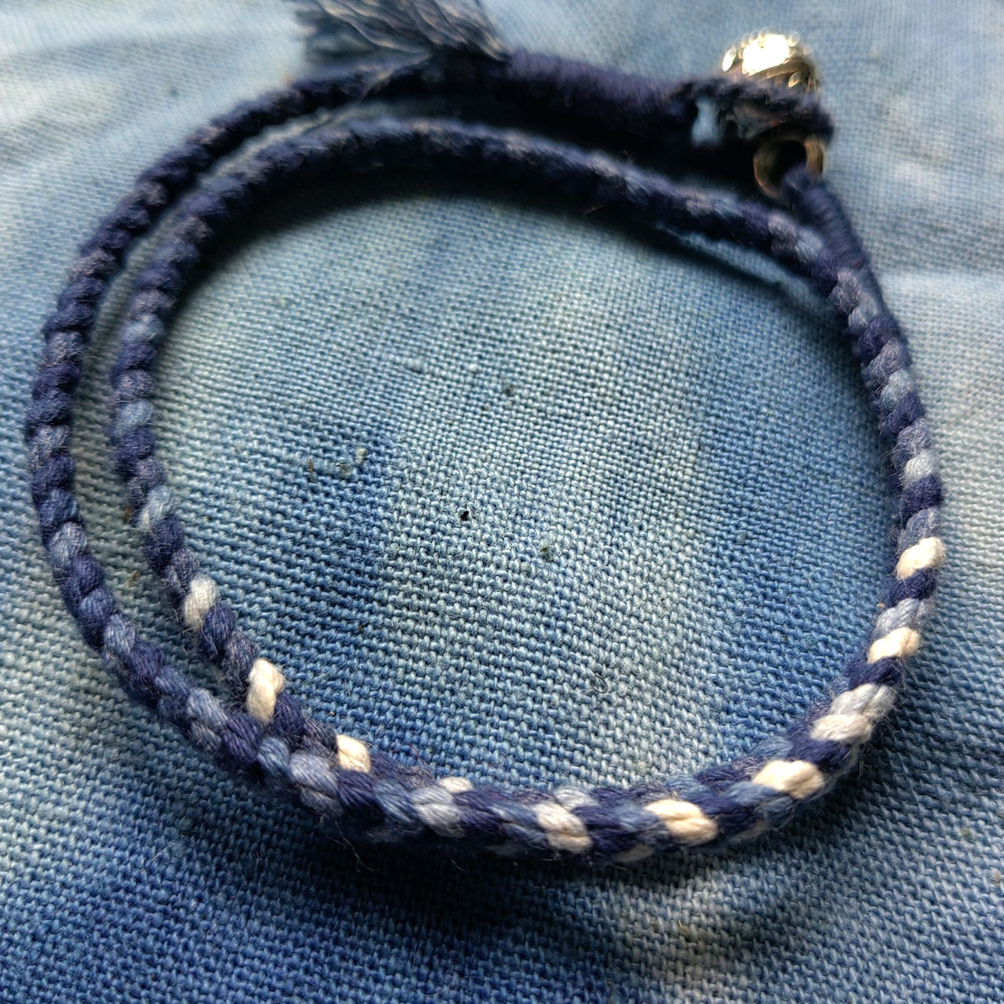 Personalized Initial Indigo Hand dye Blue braided pattern unisex kumihimo bracelet with silver beads Custom size unisex kids/adults