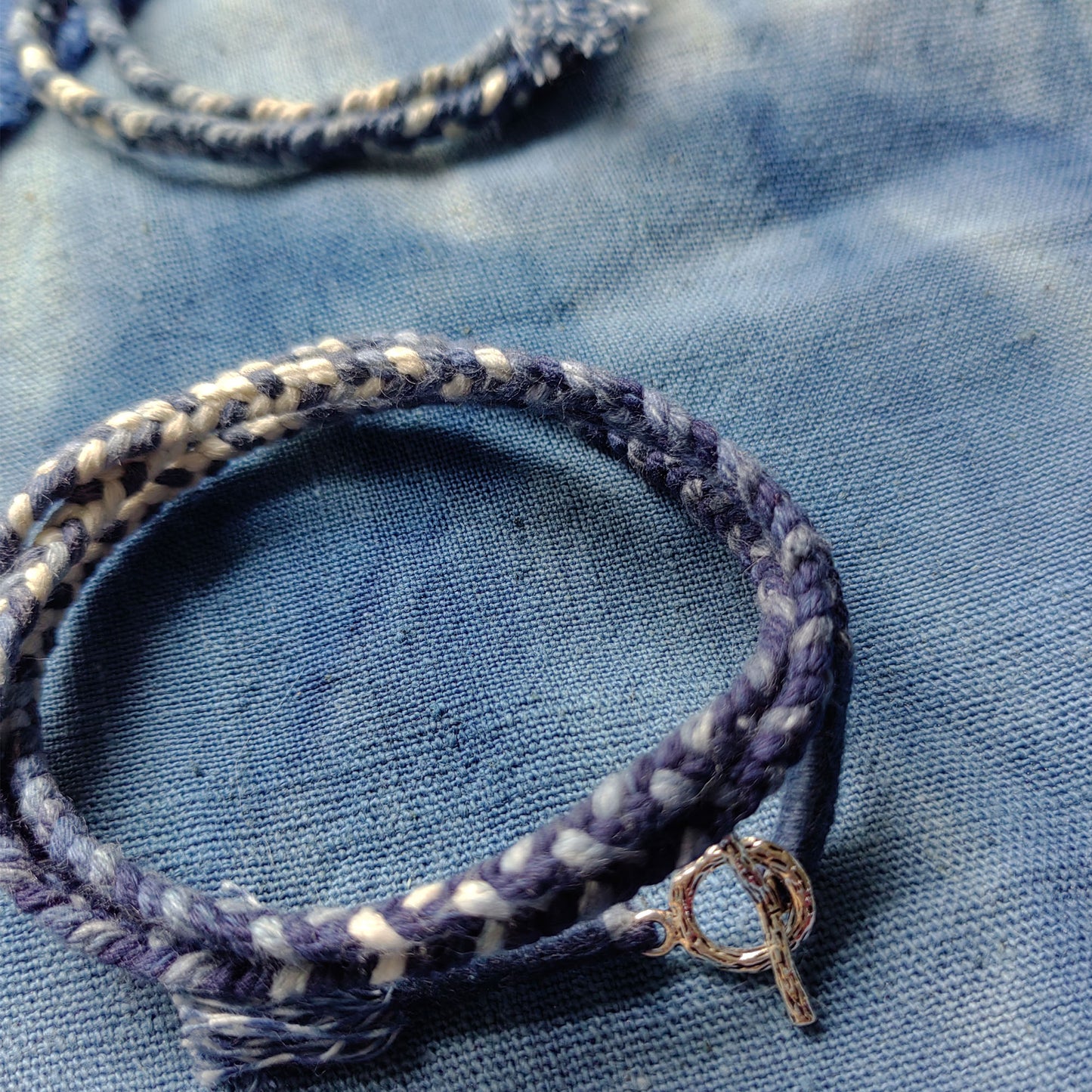 Friendship bracelets Personalized Initial Indigo Hand dye Blue braided pattern unisex kumihimo bracelet/Necklace  with silver hook 3 sizes