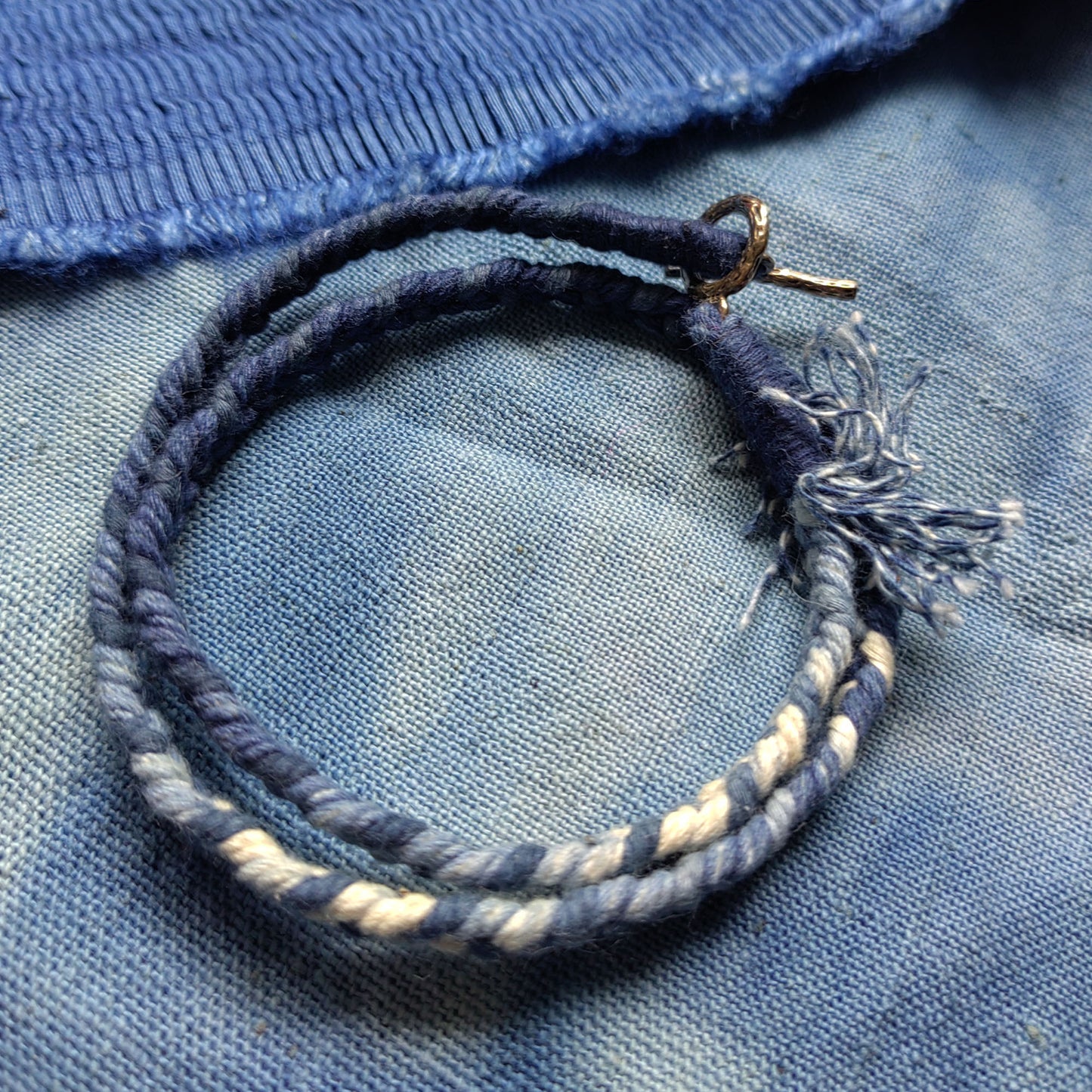 Friendship bracelets Personalized Initial Indigo Hand dye Blue braided pattern unisex kumihimo bracelet/Necklace  with silver hook 3 sizes