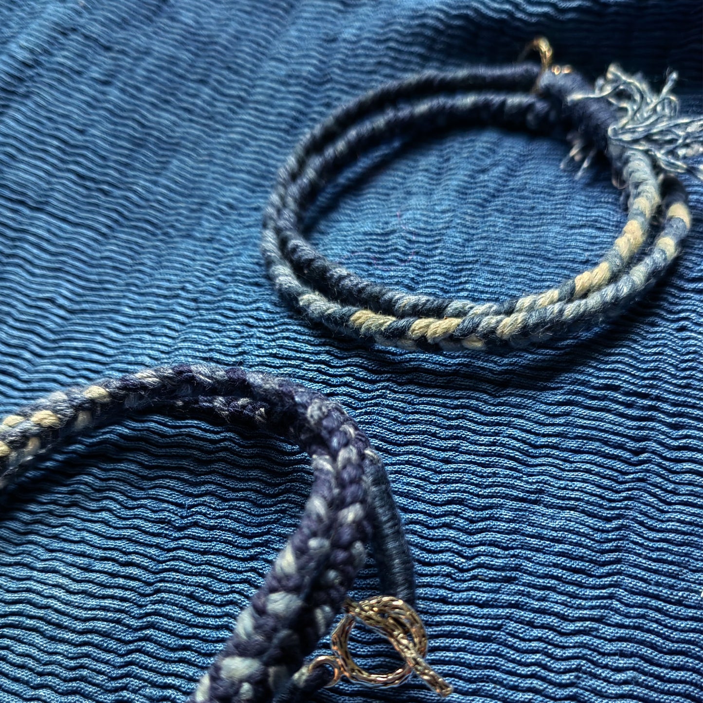 Friendship bracelets Personalized Initial Indigo Hand dye Blue braided pattern unisex kumihimo bracelet/Necklace  with silver hook 3 sizes