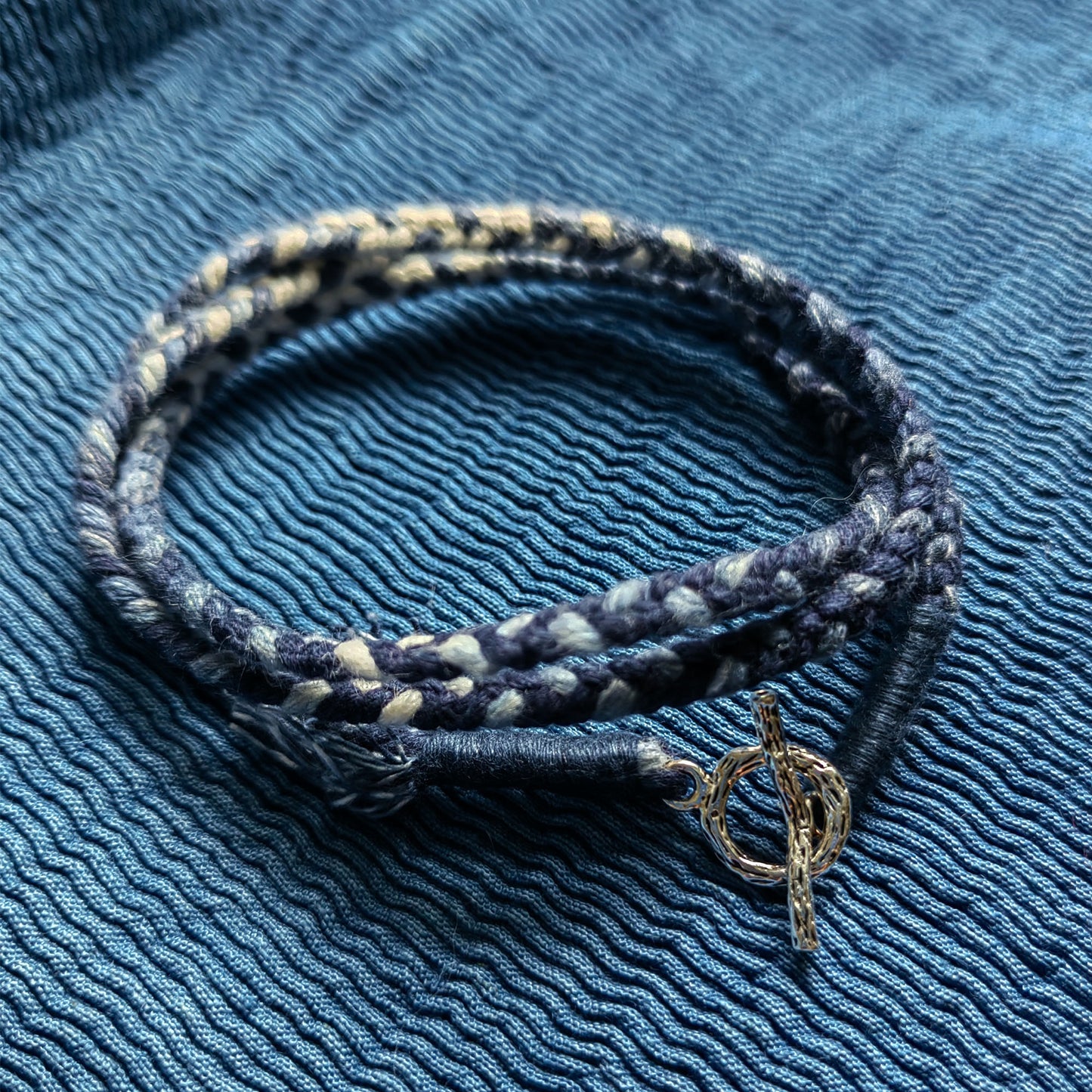 Friendship bracelets Personalized Initial Indigo Hand dye Blue braided pattern unisex kumihimo bracelet/Necklace  with silver hook 3 sizes