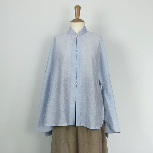Curvy sleeves spring blouse tencel fabric Chinese style Ming dynasty style shirt