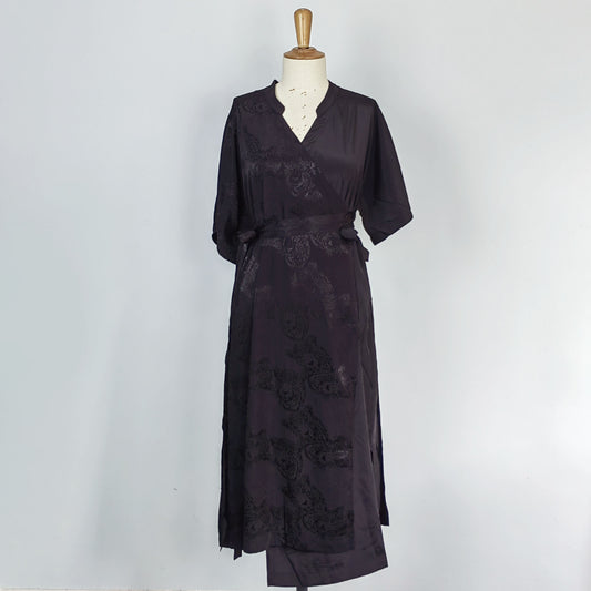 WU XIA style black dress v neck cross front lapel wrap dress Chinese Style modified hanfu black wrap dress