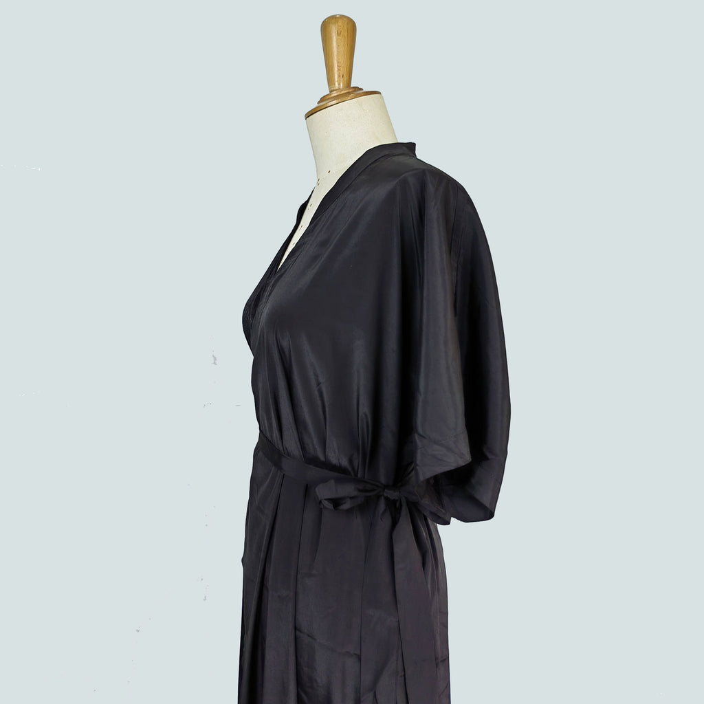 WU XIA style black dress v neck cross front lapel wrap dress Chinese Style modified hanfu black wrap dress