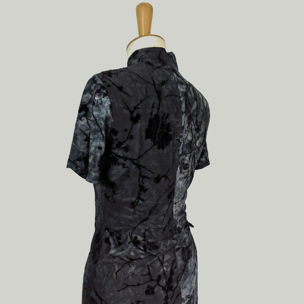 Black Velvet openwork Qipao Modified Qipao open waist details Cool and Cute Drawstring horrow fitted Qipao dress with back zipper