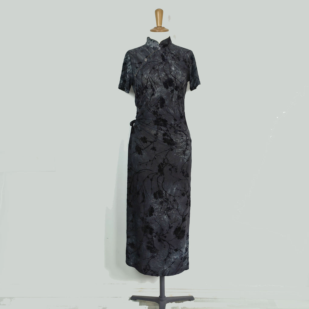 Black Velvet openwork Qipao Modified Qipao open waist details Cool and Cute Drawstring horrow fitted Qipao dress with back zipper