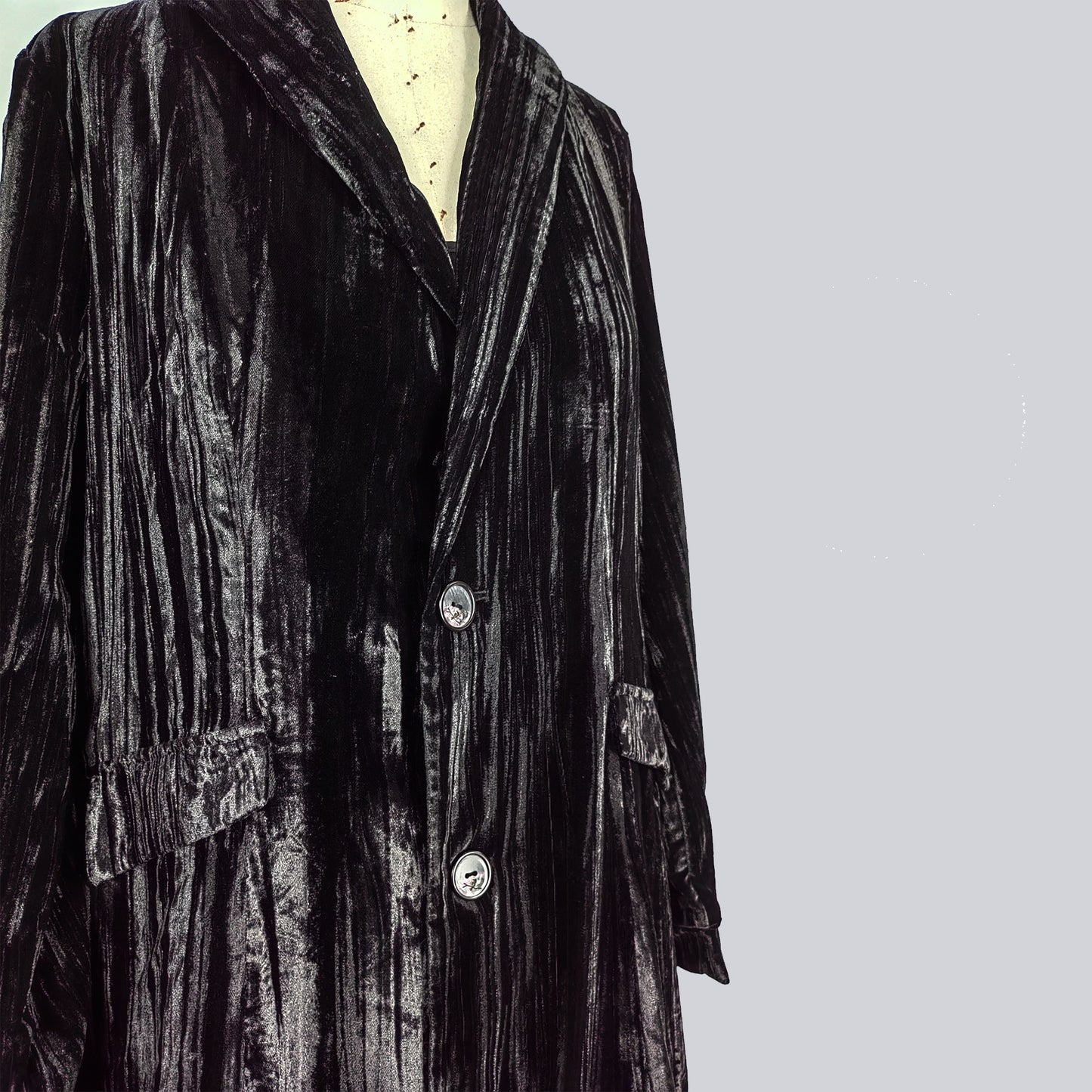 Sample sale Black velvet long jacket with lash lace details long velet jacket