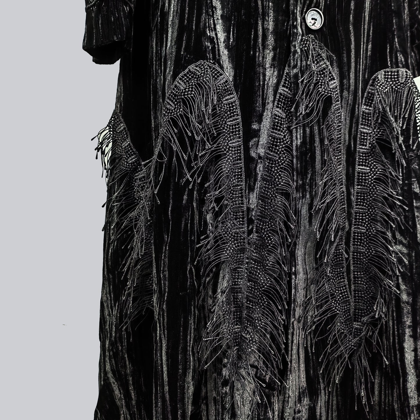 Sample sale Black velvet long jacket with lash lace details long velet jacket